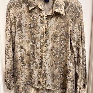 Animal Print Silk Button-Up Blouse